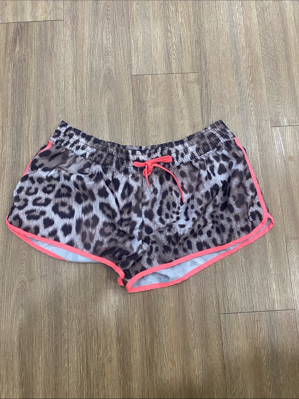 OP Leopard Print Athletic Shorts with Coral Trim